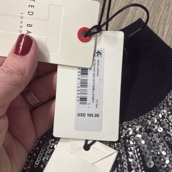 NWT TED BAKER London Embellished Sleeveless Knit Top Black Size 1 Stunning! - Picture 8 of 15